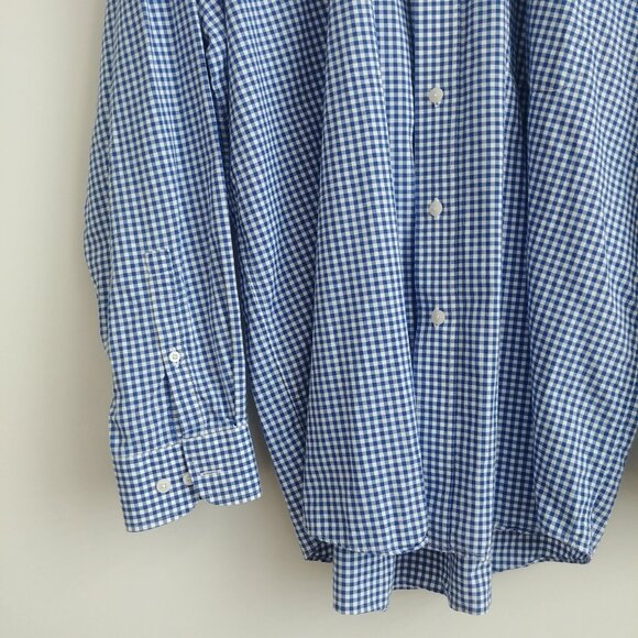 Alan Flusser Mens Large 100% cotton blue white checked button down shirt - Picture 2 of 16